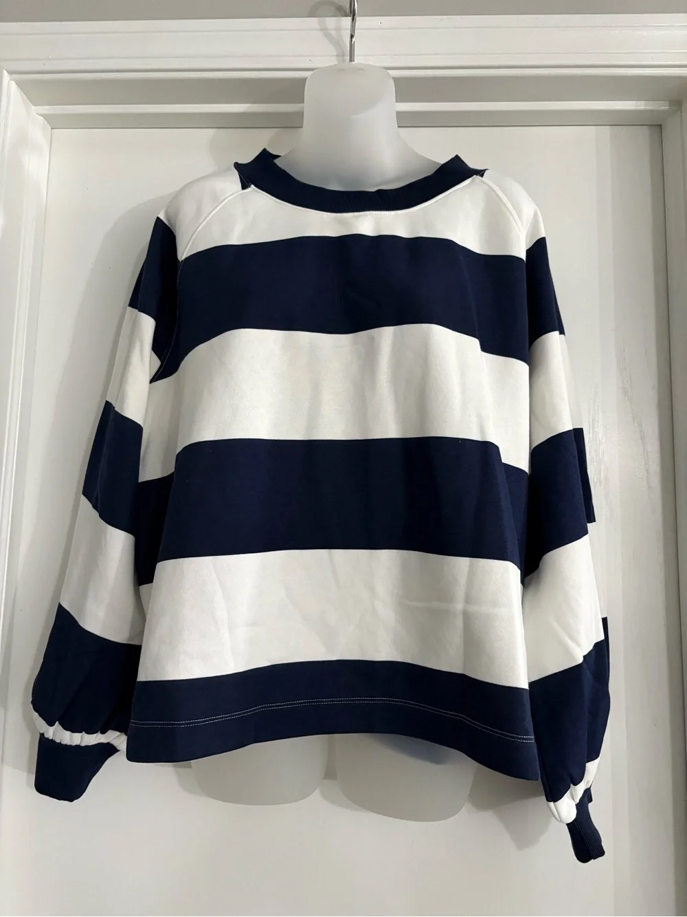 Classic Navy and White Striped Crewneck Sweatshirt Nautical Size L NWOT - Picture 3 of 7